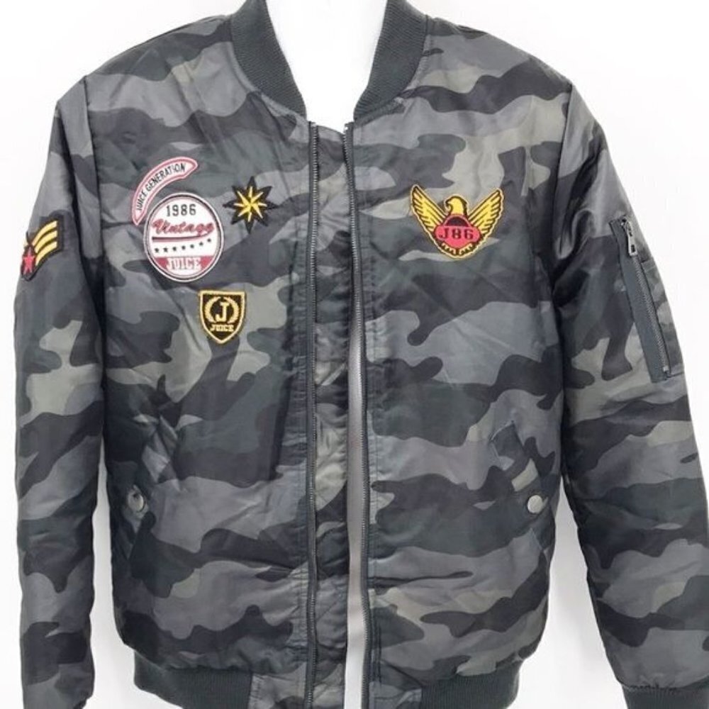 Juice Camo Bomber Jacket with Patches Men's Size Medium